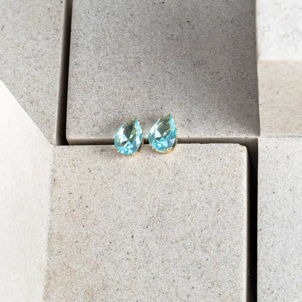 Small Blue Drop Earrings (10x14) - Gold
