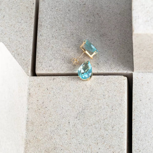Small Blue Drop Earrings (10x14) - Gold