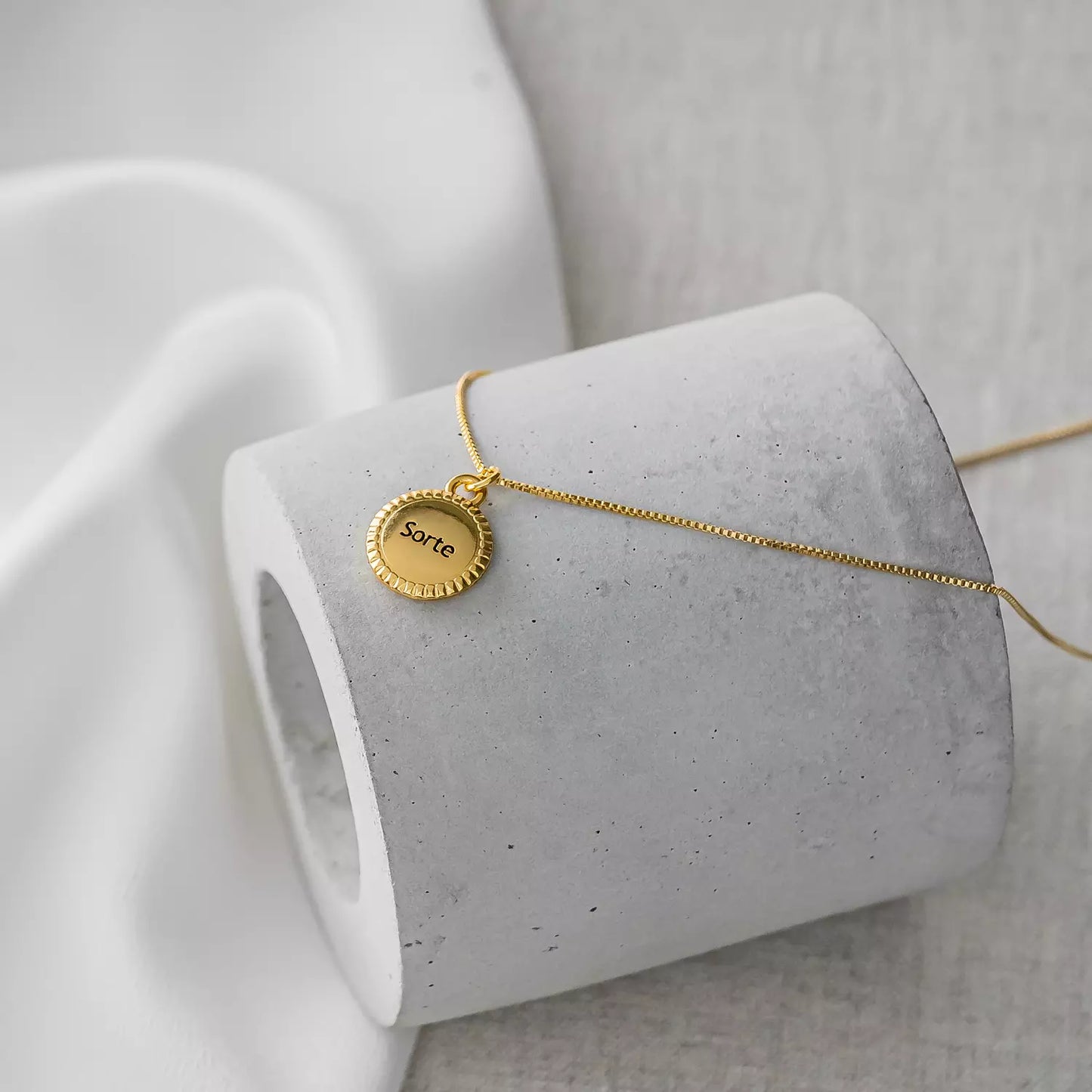 Medium Necklace with LUCK Charm Medal - Gold