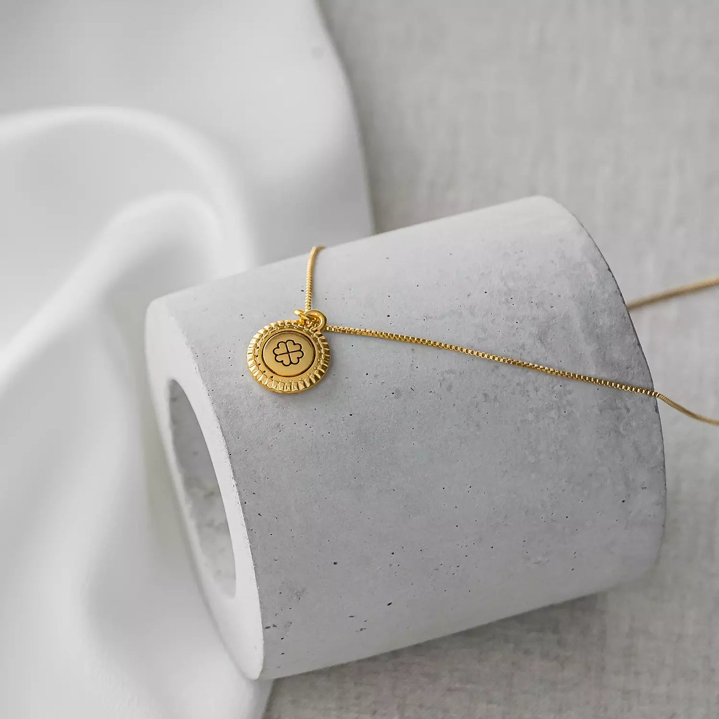 Medium Necklace with LUCK Charm Medal - Gold