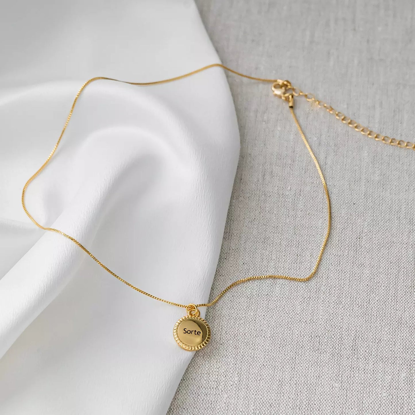Medium Necklace with LUCK Charm Medal - Gold