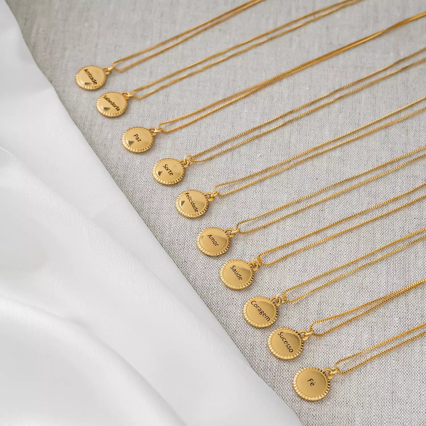 Medium Necklace with LUCK Charm Medal - Gold