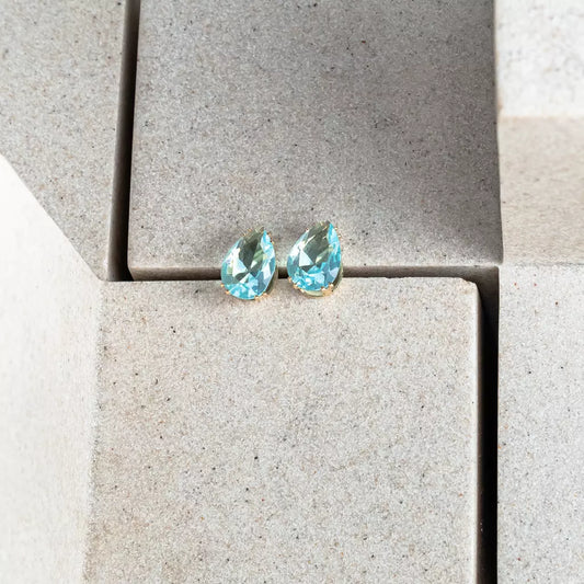 Small Blue Drop Earrings (10x14) - Gold