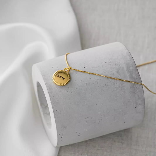 Medium Necklace with LUCK Charm Medal - Gold